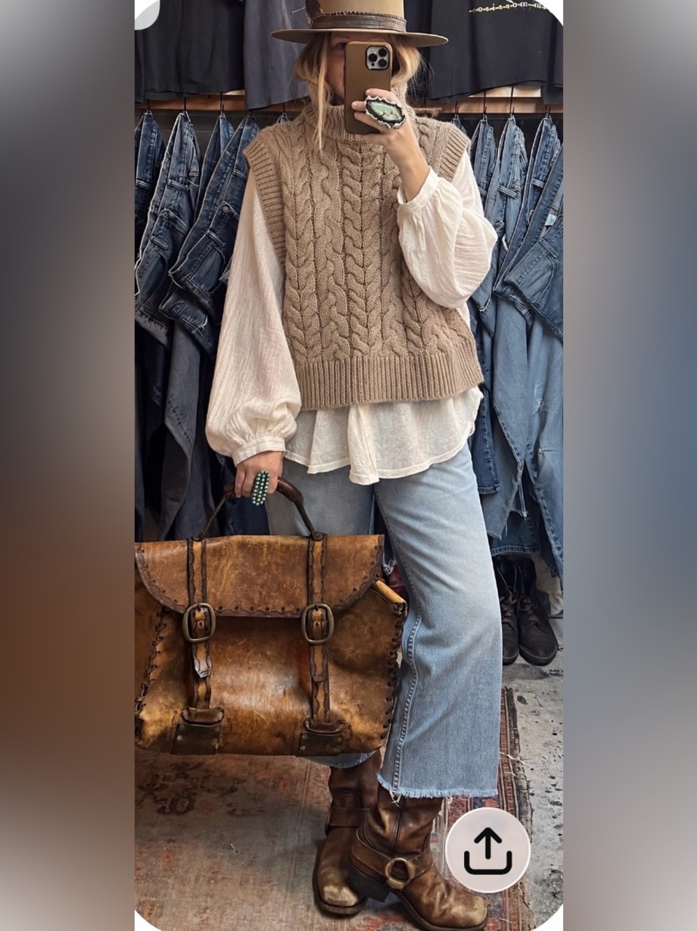 RD Style Beige Cable Knit Sleeveless Sweater Vest
